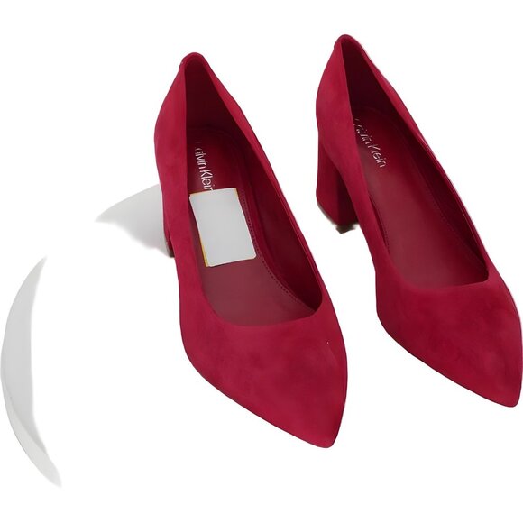 Calvin Klein Women's Lenott Suede Pointed Toe Pumps Red Block Heel US 10 - Picture 1 of 6